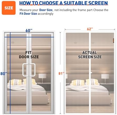 MAGZO Magnetic Screen Door Fit Door Size 60 x 80 Inch, Screen Size 62" x 81" Reinforced Middle Opening Mesh Sturdy Polyester Curtain for Doors-White