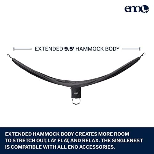 ENO SingleNest Hammock - Lightweight, 1 Person Portable Hammock - for Camping, Hiking, Backpacking, Travel, a Festival, or The Beach - Black/Charcoal