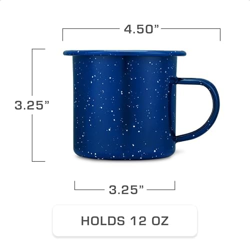 COLETTI Classic Camping Coffee Pot & Mug Set - Percolator Coffee Pot, Enamel Mug Complete Nostalgic Bundle German Imported Enamel Powder [12 oz, Set of 4] (Blue)