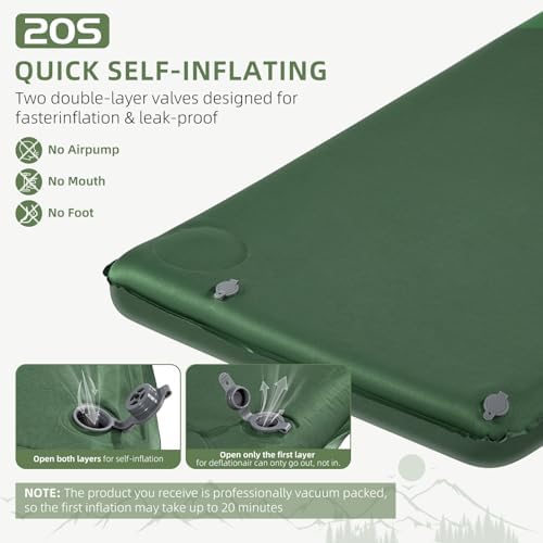 Memory Sleeping Pad, 3.1" Ultra-Thick Foam Sleeping Mats for Camping, Easy Inflate&Deflate,9.5 R-Value Insulated Camping Mattress Pad with Pillow, for Car Travel Tent