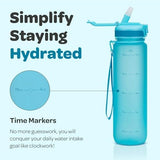 Hydracy Water Bottle with Time Marker -Large BPA Free Water Bottle & No Sweat Sleeve -Leak Proof Gym Bottle with Fruit Infuser Strainer & Times to Drink -Ideal for Fitness Sports & Outdoors