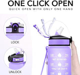 Hyeta 32 oz Water Bottles with Times to Drink and Straw, Motivational Water Bottle with Time Marker, Leakproof, Drinking Sports Water Bottle for Fitness, Gym and Outdoor