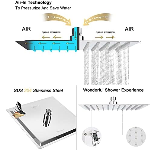 NearMoon Rain Shower Head, High Flow Stainless Steel Square Rainfall Shower, High Pressure Design, Awesome Shower Experience Even At Low Water Flow (10 Inch, Chrome Finish)