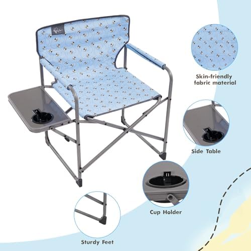 Busy Bee Kids Director Camping Chair with Foldable Side Table, Lightweight, Flat Folding, Compact and Portable, Perfect Kid Beach Chairs, Supports 150 Lbs.