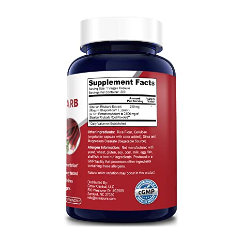 NusaPure Siberian Rhubarb 10:1 Extract 2500mg - 200 Veggie Capsules (Vegetarian, Non-GMO & Gluten-Free)