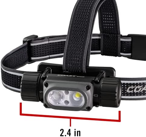 Coast WPH34R 2000 Lumen Waterproof Ultra Bright IP68 USB Rechargeable-Dual Power Headlamp, 6 Modes with Spot and Flood Beams, Black/Grey