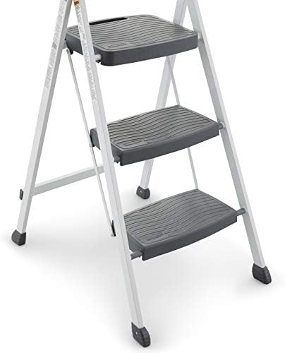 Rubbermaid 3-Step Steel Ladder, Folding Step Stool with Hand Grip and Non-Slip Feet, White, Tested to ANSI US Safety Standards, No Assembly Required (Amazon Exclusive)