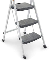 Rubbermaid 3-Step Steel Ladder, Folding Step Stool with Hand Grip and Non-Slip Feet, White, Tested to ANSI US Safety Standards, No Assembly Required (Amazon Exclusive)