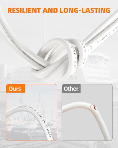 8 Gauge Marine Wire, 8/2 Duplex Marine Grade Cable, IP68 Waterproof/Oxygen-Free Tinned Copper Stranded PVC 8 AWG Wire for Boat, Automotive, RV, Solar, LED Strips (30FT/9M)