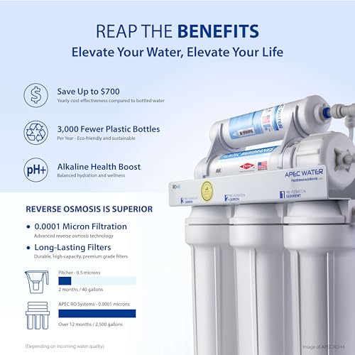 APEC Water Systems ROES-PH75 Essence Series Top Tier Alkaline Mineral pH+ 75 GPD 6-Stage Certified Ultra Safe Reverse Osmosis Drinking Water Filter System