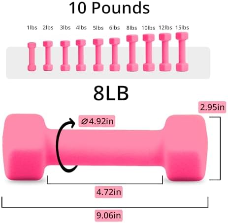 Portzon Weights Dumbbells 10 Colors Options Compatible with Set of 2 Neoprene Dumbbells Set,1-15 LB, Anti-Slip, Anti-roll, Hex Shape