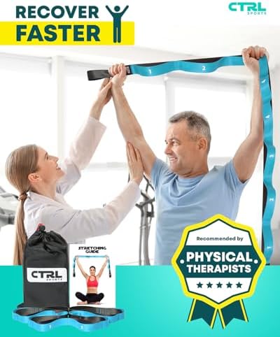 Stretching Strap with Loops - Non Elastic Stretch Band for Physical Therapy, Yoga Strap for Stretching Equipment, Stretch Bands for Exercise and Flexibility - Fascia, Hamstring & Leg Stretcher Belt