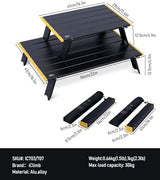 iClimb Ultralight Compact Mini Beach Picnic Folding Alu. Table with Carry Bag, Two Size (Black - S)