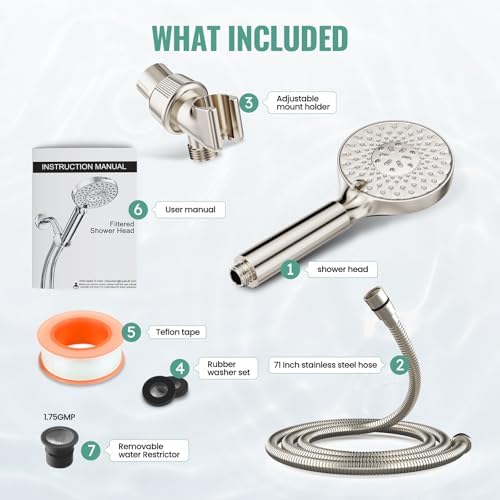 SR SUN RISE Filtered Shower Head with Handheld, High Pressure 9 Spray Mode Brushed Nickel Showerhead with Filters, detachable shower head,Water Softener Filters Beads for Hard Water - Remove Chlorine