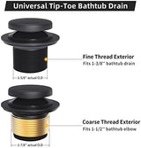 Matte Black Bath Tub Drain and Overflow Kit, Universal All Metal Tip-Toe Bathtub Drain Replacement Kit with Fine/Coarse Thread