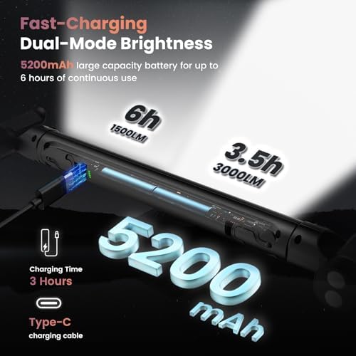 Work Light【AUTO ON/Off】 3000LM 5200mAh Under Hood LED Work Light with Hooks, Portable Magnetic Rechargeable Cordless Job Site Lighting for Mechanic/Car Repairing/Garage-Black