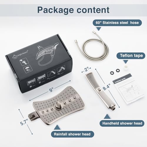 BRIGHT SHOWERS Brushed Nickel Shower Combo - Fixed and Handheld Heads With Grey Faceplates