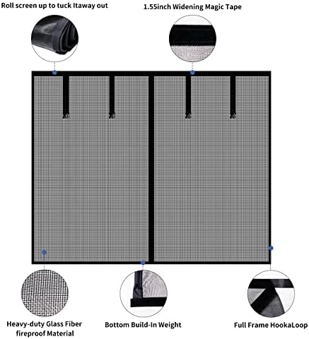 Magnetic Garage Screen Door for 1 Car Garage Doors 8x7FT- Reinforced Self Sealing Fiberglass Mesh Door with 4 Strapping Tapes, High Energy Magnets, Hands Free Door Screen with Closure Weighted Bottom