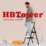 HBTower Step Ladder, Folding Step Stool with Wide Anti-Slip Pedal, Sturdy Steel Ladder, Convenient Handrail, Lightweight, Portable Steel Step Stool