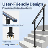 VIVOHOME 2-Pack 4 Step Hand Rails for Outdoor Steps, Wrought Iron Railing, Black Oval Exterior Hand Railing for Porch, Deck, or Indoor Stairs, Railing Kit