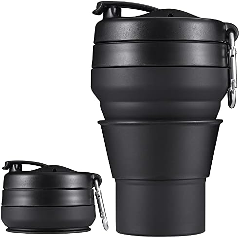 Collapsible Cup for Traveling, 20 OZ 600ml Large Silicone Folding Camping Mug, Leak Proof BPA Free Portable Reusable Bottle for Coffee, Tea, Water, Camping, Hiking, Outdoor (Black)