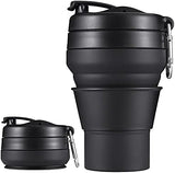 Collapsible Cup for Traveling, 20 OZ 600ml Large Silicone Folding Camping Mug, Leak Proof BPA Free Portable Reusable Bottle for Coffee, Tea, Water, Camping, Hiking, Outdoor (Black)