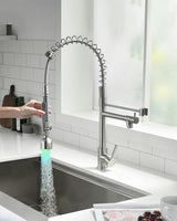 Fapully Commercial Single Handle Pull Down Sprayer Brushed Nickel Kitchen Faucet, Kitchen Sink Faucet with LED Light