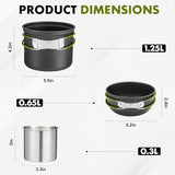 Camping Cookware Kit Backpacking, 0.33Gal Pots and 0.17Gal Pans Set,0.08Gal SUS304 Cup, Forks Knives Spoons for Hiking,Camping,Outdoor Cooking,Picnic,Solo Camping cookware