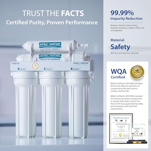 APEC Water Systems ROES-50 Essence Series Top Tier 5-Stage WQA Certified Ultra Safe Reverse Osmosis Drinking Water Filter System with Extra High Capacity Pre-Filter Set Stage 1-3