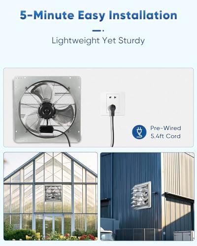 KEN BROWN 20 Inch Shutter Exhaust Fan With 1.65 Meters Power Cord Wall Mounted, High Speed 3500CFM, Vent Fan For Garages And Shops, Greenhouse,Attic Ventilation