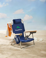 Tommy Bahama Kid's 5-Position Lay Flat Backpack Folding Beach Chair, Solid Navy Wavy Marlin