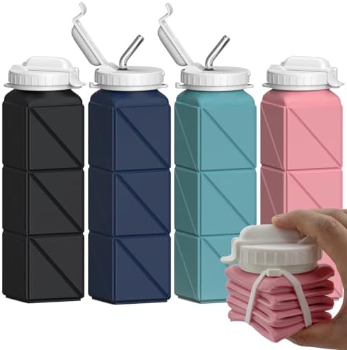 Collapsible Water Bottles 20.6oz, Silicone Foldable Portable Travel Water Bottle, Folding Lightweight Reusable Leakproof for Traveling Camping Hiking Cycling Yoga Sports Outdoor