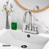 Bathroom Faucets, Bathroom Faucet 3 Hole, Bathroom Sink Faucet, Faucet for Sink 4 Inch 2 Handle Centerset, Lead-Free, with Copper Pop Up Drain (Brushed Nickel)