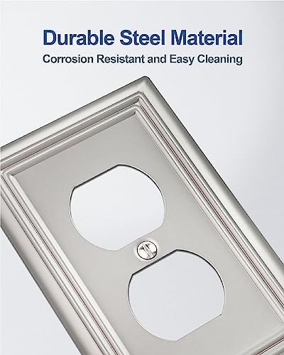6-Pack Duplex Wall Plate, Decorative Satin Nickel Outlet Cover, Metal Wall Plates for Electrical Outlets, 3.15''*4.88'', Midsize