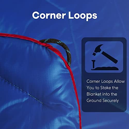 UNIKOME Outdoor Packable Travel Blanket, Lightweight Waterproof Puffy Down Alternative Camping Blanket With Corner Loops, 75'x52', Blue