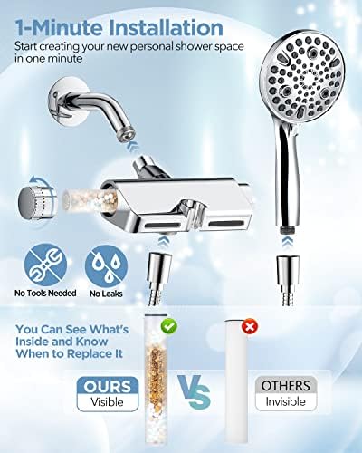 Filtered Shower Head with Handheld Combo - Dual 2-in-1 Spa System with Massage Shower and 10 Modes Hand Held Shower High Pressure with Built in Power Wash Mode (Chrome)