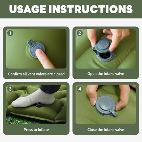 Double Inflatable Sleeping Pad for 2 Person - Ultralight Air Mattress with Built-in Foot Pump, Durable Waterproof Camping Pad for Couples, Backpacking, Hiking (Green)
