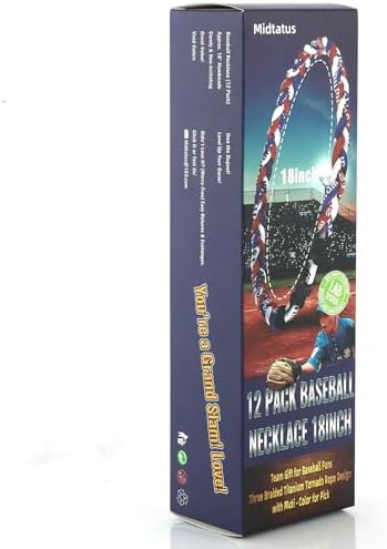 12 Pack Baseball Necklace 18inch, Team Gift for Baseball Funs, Three Braided Titanium Tornado Rope Design, with Muti - Color for Pick