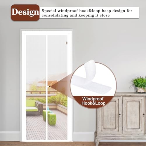 Yotache Adjustable Magnetic Screen Door Fit Doors Size Width 29"-33" Height 79"-81", Reinforced Polyester Mesh with Full Frame Hook&Loop Strip, White