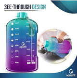 AQUAFIT 1 Gallon Water Bottle With Times To Drink - 128 oz Motivational Large - Sports Water Bottle With Time Marker & Straw - Gym Water Jug 1 Gallon