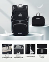 WATERFLY Hiking Foldable Daypack Backpack: 25L Ultra Lightweight Packable Waterproof Outdoor Travel Day Pack for Woman Man