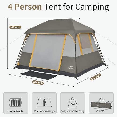 Naturehike Cape 4/6/8 Person Camping Tent, 60S Easy Setup Instant Tent Pop up Tent, Waterproof Large Tall 6/8 Person Tents for Camping, Car Camping