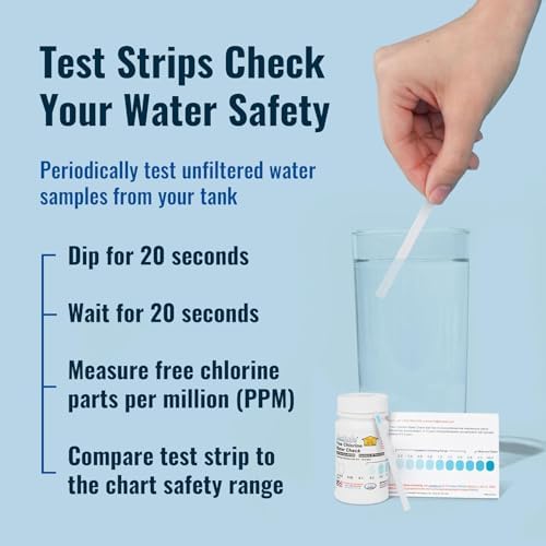 Aquatabs Water Purification Tablets for Drinking - 100 Tablets + 2 Chlorine Test Strips - Water Purifier Starter Kit - for Boat and RV Tanks - by Aquamarine Water Solutions