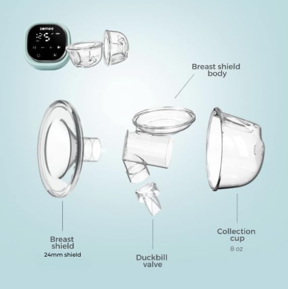 Zomee Wearable Two Silicone Hands Free Collection Cups, Holds up to 8 oz., 19mm 21mm and 24mm Soft Silicone Breast Shield Included, BPA and Phthalate Free