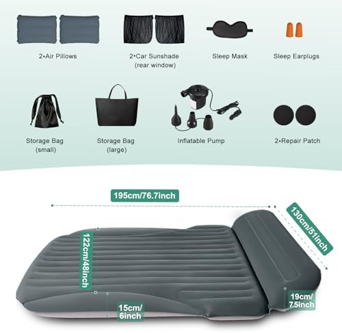 SUV Air Mattress with Double-Sided-Thick Flocked/with The Most Complete Sleeping Accessories/Car Mattress with Pump & Built-in Pillow/Car Air Mattress for Auto Camping,Road Trip