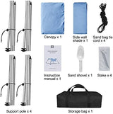 Beach Canopy Tent Shade with Sidewalls 10x10FT, 6.6FT Tall, UPF50+ Sun Shelter, Windproof & Water Resistant, Includes Guylines Sand Shovel Stability Poles, Easy Up for Beach Outdoor Camping Backyard