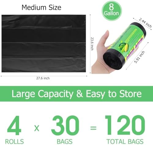 120 Portable Camping Toilet Bags, 8 Gallon Emergency Camp Potty Poop Bags for Adults, Thickened Trash Waste Bags for 5 Gallon Bucket Toilet Seat Camping Trash Can Outdoor
