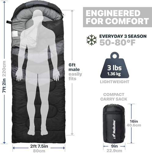 MalloMe Sleeping Bags for Adults Cold Weather & Warm - Backpacking Camping Sleeping Bag for Kids 10-12, Girls, Boys - Lightweight Compact Camping Essentials Gear Accessories Hiking Sleep Must Haves