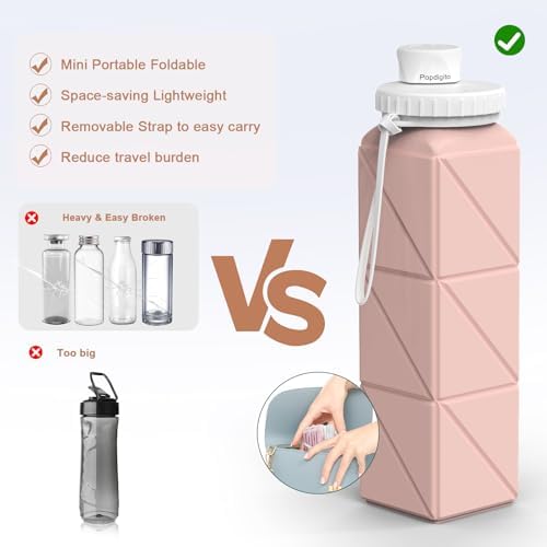 4pack Collapsible Water Bottles, 20.6oz Foldable Water Bottle BPA Free Reusable Lightweight LeakProof Travel Silicone Water Bottles for Travel, Gym, Hiking, Office, Camping, Sports Portable