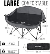 WILDROOTS Outdoor Folding Double Camping Chair Adults 2 Person,Heavy Duty 600 LBS Loveseat with 2 Cup Holder,Portable Carry Bag Included for Camping,Lawn,Backyard,Movie